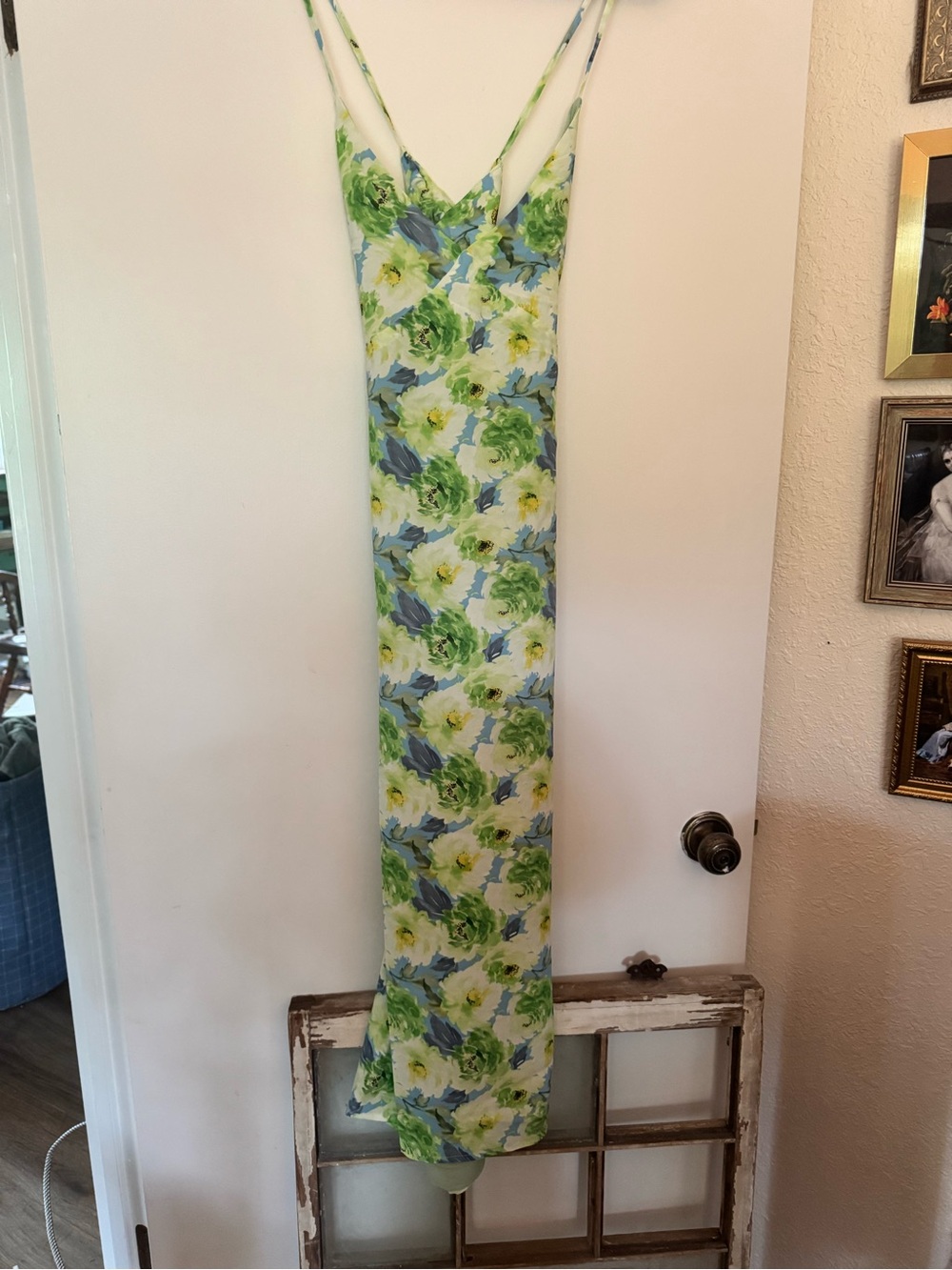 InMod Floral Green and Blue Slip Dress SZ M